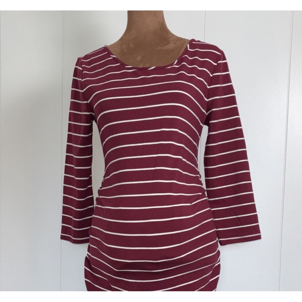 Isabel Maternity T-Shirt Dress Women Small Ruched Sides 3/4 Sleeve Burgundy New